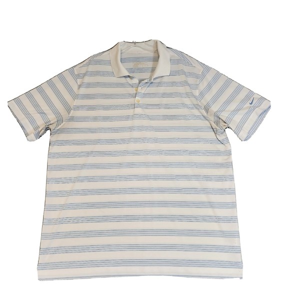 Nike Polo Shirt Mens 2XL White Striped Nike Dri-Fit Short Sleeve - Picture 1 of 15